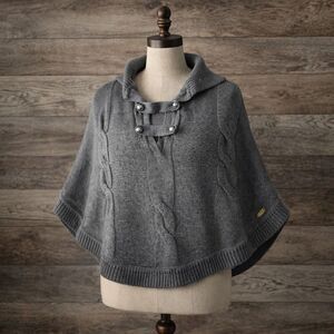 Kathy Van Zeeland Gray Cable Knit Sweater Cape Poncho One Size Cozy Fall Winters